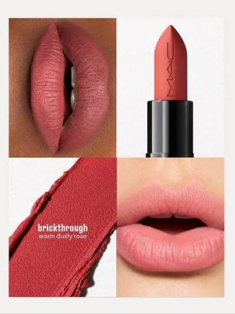 MAC Powder Kiss Hazy Matte Lipstick Brickthrough Warm Dusty Rose New In Box